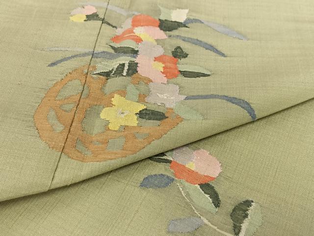 平和屋着物●上質な紬　訪問着　花籠文　正絹　逸品　AAAZ0174zg