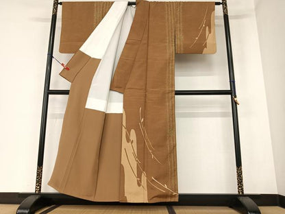 平和屋着物●上質な紬 訪問着 枝葉文 正絹 逸品 AAAZ0180zg
