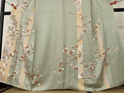 平和屋着物●訪問着 作家物 地紙重ね松竹梅花文 暈し染め 金彩 正絹 逸品 AAAZ0181zg