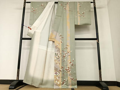 平和屋着物●訪問着 作家物 地紙重ね松竹梅花文 暈し染め 金彩 正絹 逸品 AAAZ0181zg