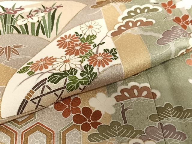 平和屋着物●訪問着 作家物 地紙重ね松竹梅花文 暈し染め 金彩 正絹 逸品 AAAZ0181zg