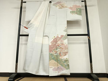 平和屋着物●訪問着 几帳花文 暈し染め 金彩 正絹 逸品 AAAZ0201zg