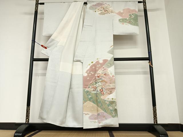 平和屋着物●訪問着 几帳花文 暈し染め 金彩 正絹 逸品 AAAZ0201zg