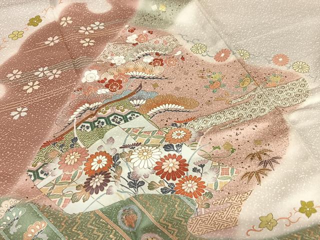 平和屋着物●訪問着 几帳花文 暈し染め 金彩 正絹 逸品 AAAZ0201zg