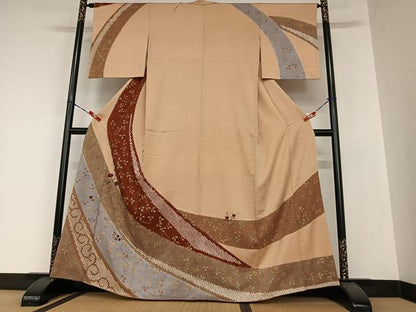 平和屋着物●訪問着 絞り 刺繍 草花文 金彩 正絹 逸品 AAAZ0203zg