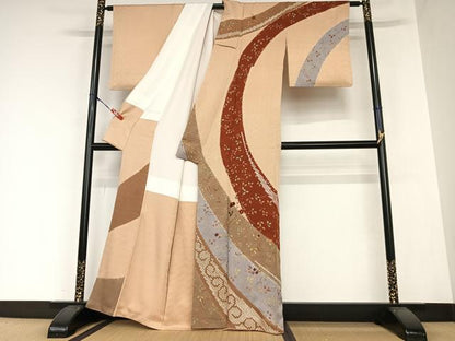 平和屋着物●訪問着 絞り 刺繍 草花文 金彩 正絹 逸品 AAAZ0203zg