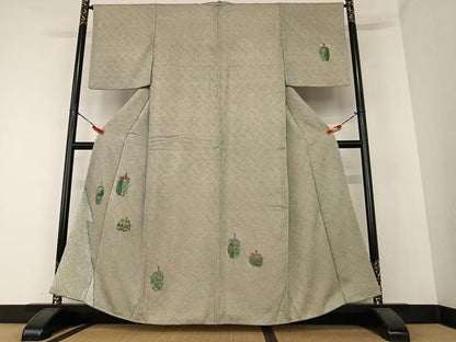 平和屋着物●訪問着 絞り 刺繍 仕覆草花文 正絹 逸品 AAAZ0223zg