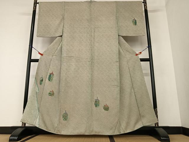 平和屋着物●訪問着 絞り 刺繍 仕覆草花文 正絹 逸品 AAAZ0223zg