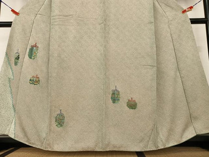 平和屋着物●訪問着 絞り 刺繍 仕覆草花文 正絹 逸品 AAAZ0223zg