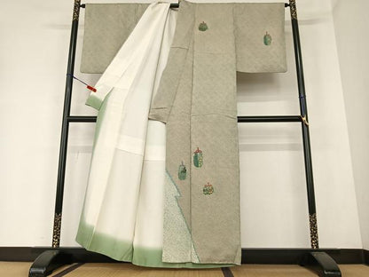 平和屋着物●訪問着 絞り 刺繍 仕覆草花文 正絹 逸品 AAAZ0223zg