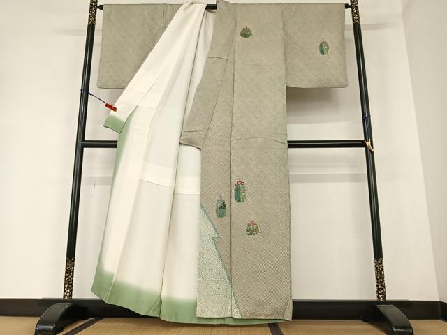 平和屋着物●訪問着 絞り 刺繍 仕覆草花文 正絹 逸品 AAAZ0223zg