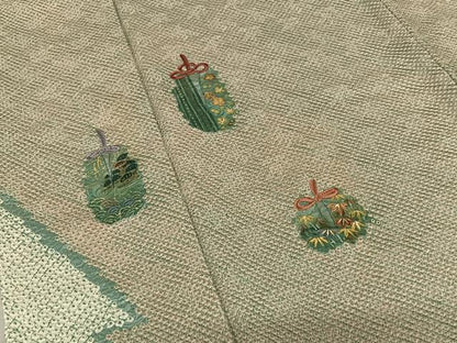 平和屋着物●訪問着 絞り 刺繍 仕覆草花文 正絹 逸品 AAAZ0223zg