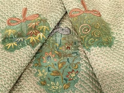 平和屋着物●訪問着 絞り 刺繍 仕覆草花文 正絹 逸品 AAAZ0223zg