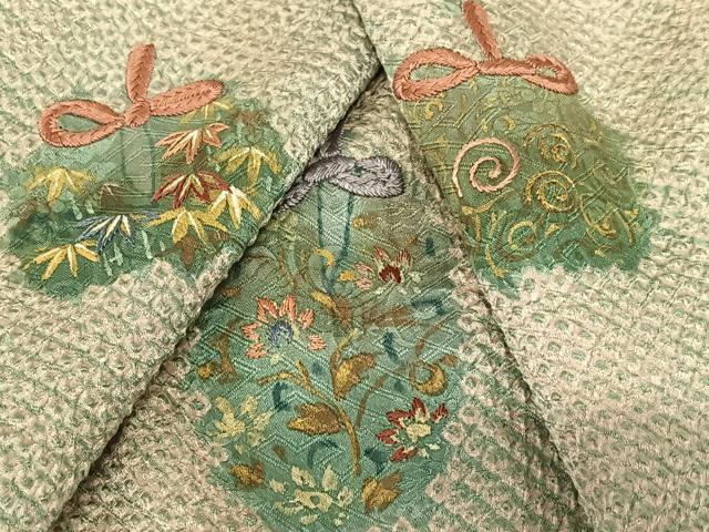平和屋着物●訪問着 絞り 刺繍 仕覆草花文 正絹 逸品 AAAZ0223zg
