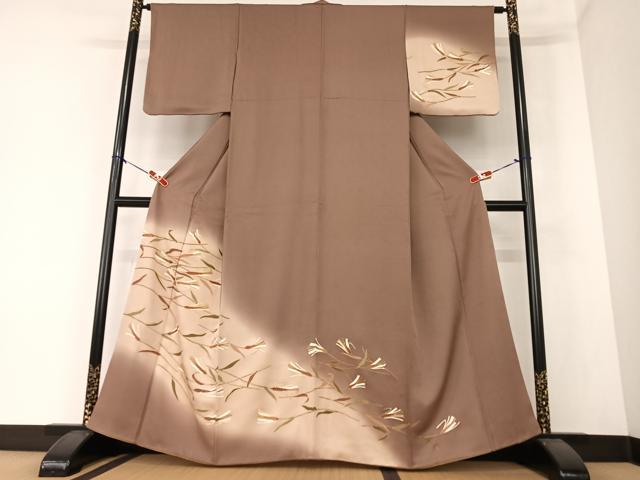 平和屋着物●訪問着 駒刺繍 稲穂 暈し染め 金彩 正絹 逸品 AAAZ0228zg