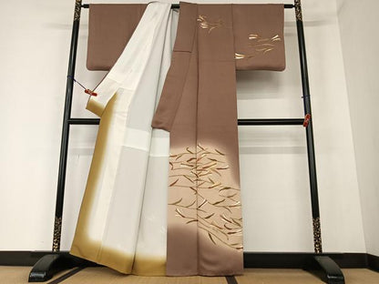 平和屋着物●訪問着 駒刺繍 稲穂 暈し染め 金彩 正絹 逸品 AAAZ0228zg
