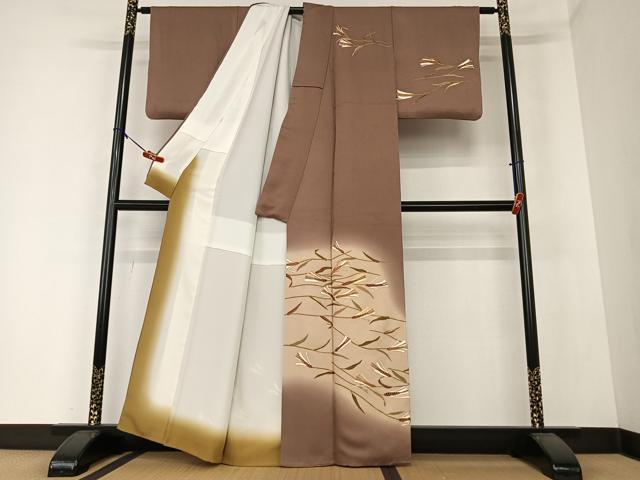 平和屋着物●訪問着 駒刺繍 稲穂 暈し染め 金彩 正絹 逸品 AAAZ0228zg