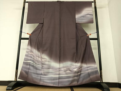 平和屋着物●訪問着 紬地 雲重ね霞文 暈し染め 正絹 逸品 AAAZ0235zg