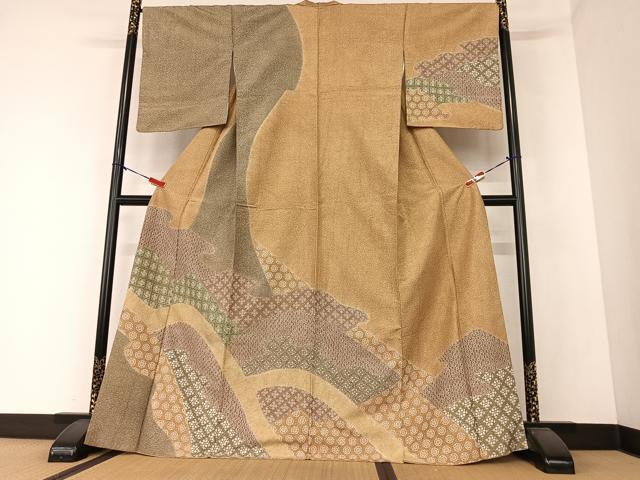 平和屋着物●訪問着　紬地　道長花文　正絹　逸品　AAAZ0240zg