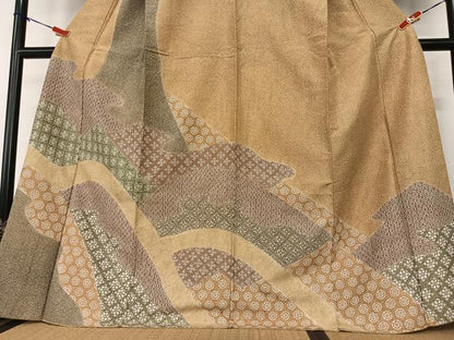 平和屋着物●訪問着　紬地　道長花文　正絹　逸品　AAAZ0240zg