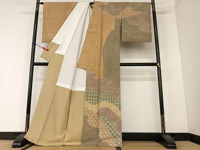 平和屋着物●訪問着　紬地　道長花文　正絹　逸品　AAAZ0240zg