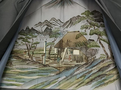 平和屋着物●男性　色紋付　アンサンブル　紬地　色無地　青褐色　正絹　逸品　AAAZ0248zg
