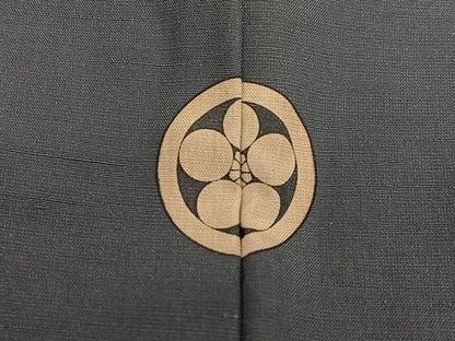 平和屋着物●男性　色紋付　アンサンブル　紬地　色無地　青褐色　正絹　逸品　AAAZ0248zg