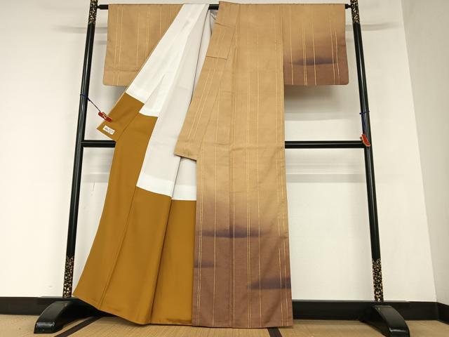 平和屋着物●上質な紬 訪問着 霞文 暈し染め 金彩 やまと誂製 正絹 逸品 AAAZ0262zg