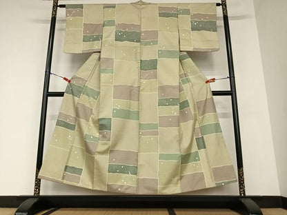 平和屋着物●上質な小紋　紬地　変わり市松文様　正絹　逸品　AAAZ0265zg