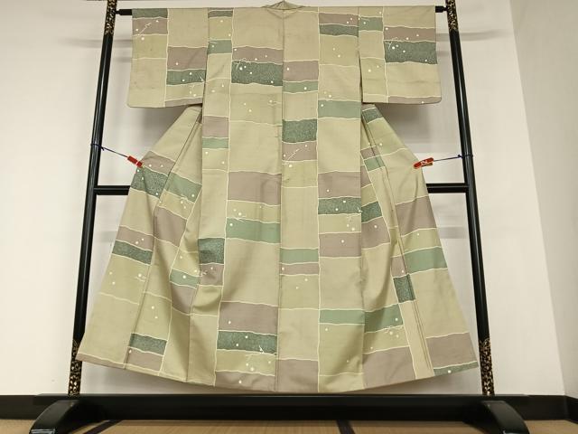 平和屋着物●上質な小紋　紬地　変わり市松文様　正絹　逸品　AAAZ0265zg