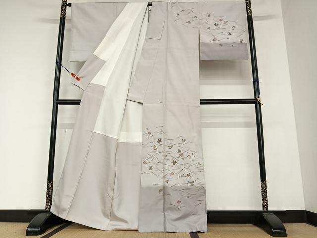 平和屋着物●京の名門・菱屋六右ェ門　紬　訪問着　吹き寄せ花文　暈し染め　正絹　逸品　AAAZ0267zg