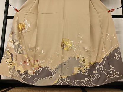 平和屋着物●豪華色留袖 駒刺繍 御所車花文 金彩 正絹 逸品 AAAZ0274zg
