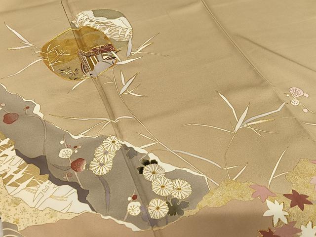 平和屋着物●豪華色留袖 駒刺繍 御所車花文 金彩 正絹 逸品 AAAZ0274zg