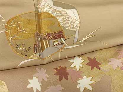 平和屋着物●豪華色留袖 駒刺繍 御所車花文 金彩 正絹 逸品 AAAZ0274zg