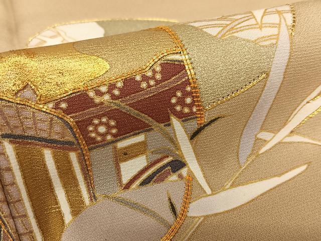 平和屋着物●豪華色留袖 駒刺繍 御所車花文 金彩 正絹 逸品 AAAZ0274zg