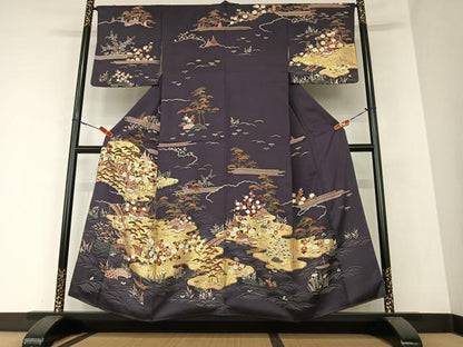 平和屋着物●訪問着　友禅　松竹梅風景花文　金彩　正絹　逸品　AAAZ0277zg