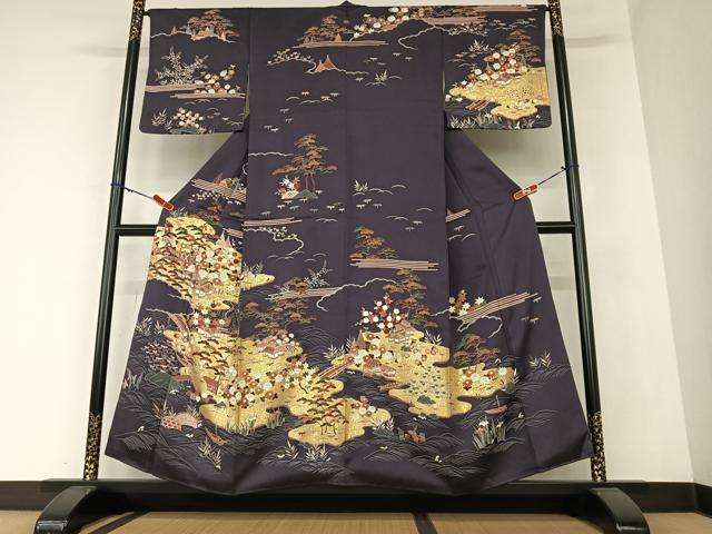 平和屋着物●訪問着　友禅　松竹梅風景花文　金彩　正絹　逸品　AAAZ0277zg