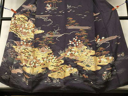 平和屋着物●訪問着　友禅　松竹梅風景花文　金彩　正絹　逸品　AAAZ0277zg
