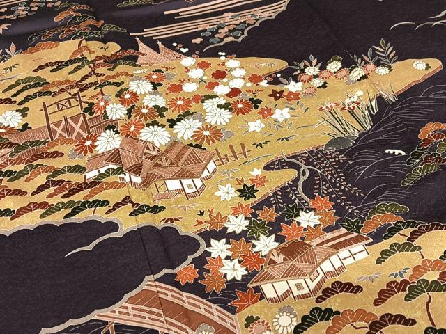 平和屋着物●訪問着　友禅　松竹梅風景花文　金彩　正絹　逸品　AAAZ0277zg