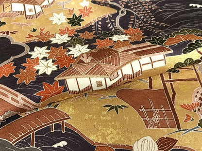 平和屋着物●訪問着　友禅　松竹梅風景花文　金彩　正絹　逸品　AAAZ0277zg