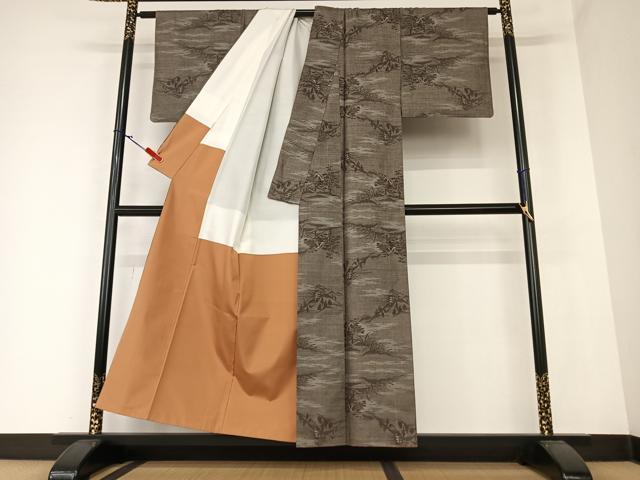 平和屋着物●本場大島紬 泥染 カタス9マルキ 風景文 正絹 逸品 AAAZ0279zg