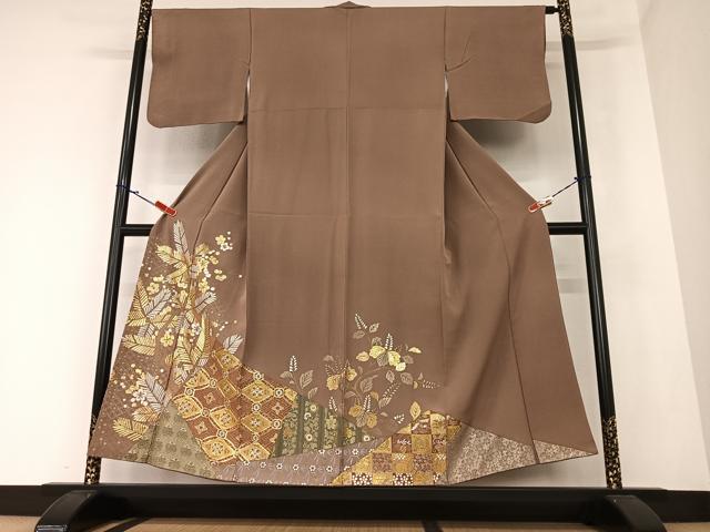 平和屋着物●色留訪問着 駒刺繍 寿光織 梅松花文 桐 金彩 正絹 逸品 AAAZ0280zg