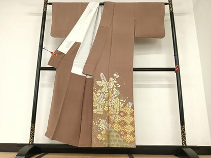 平和屋着物●色留訪問着 駒刺繍 寿光織 梅松花文 桐 金彩 正絹 逸品 AAAZ0280zg
