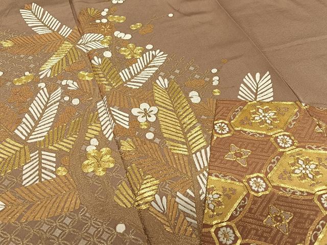 平和屋着物●色留訪問着 駒刺繍 寿光織 梅松花文 桐 金彩 正絹 逸品 AAAZ0280zg