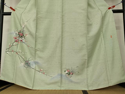 平和屋着物●訪問着　友禅　作家物　紬地　花籠文　正絹　逸品　AAAZ0281zg