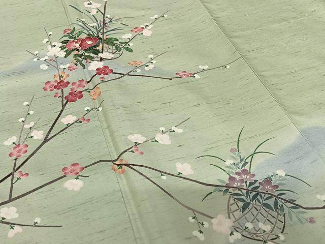 平和屋着物●訪問着　友禅　作家物　紬地　花籠文　正絹　逸品　AAAZ0281zg