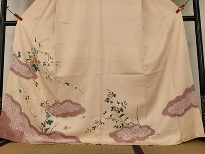 平和屋着物●訪問着　友禅　雲重ね枝花文　正絹　逸品　AAAZ0287zg
