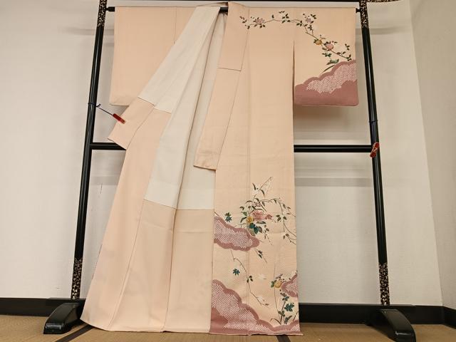平和屋着物●訪問着　友禅　雲重ね枝花文　正絹　逸品　AAAZ0287zg
