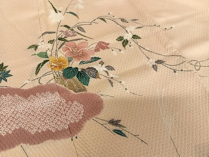 平和屋着物●訪問着　友禅　雲重ね枝花文　正絹　逸品　AAAZ0287zg