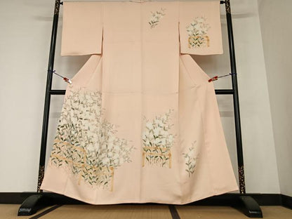 平和屋着物●訪問着　友禅　草花文　肉地色　正絹　逸品　AAAZ0297zg